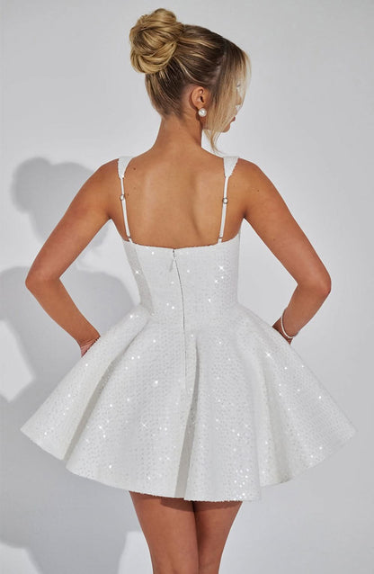 Women's Wedding Guest Sequin Square Neck Mini Dress