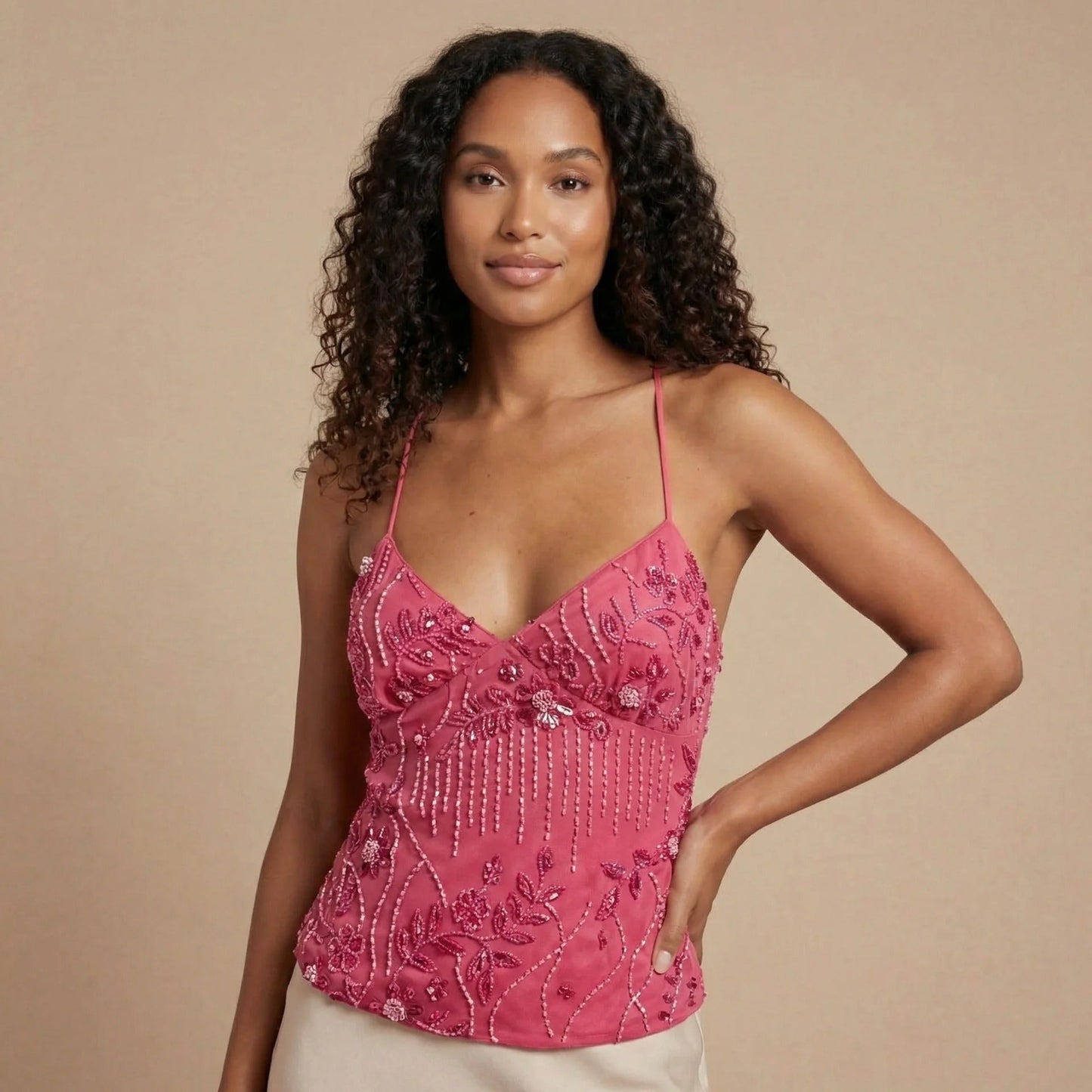 Women's Cocktail Sequin V Neck Cami Top