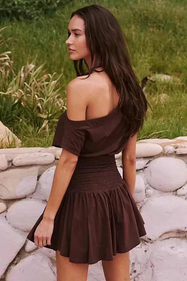 Women's Cocktail Off Shoulder Smocked Mini Dress