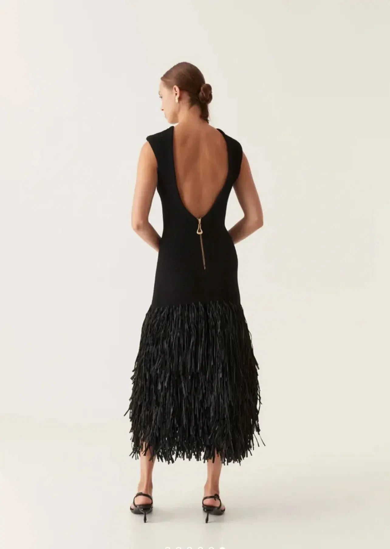 Women's Cocktail Sleeveless Fringe Midi Dress