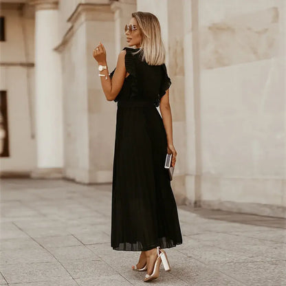 Women's Wedding Guest Pleated V Neck Maxi Dress