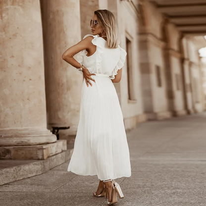 Women's Wedding Guest Pleated V Neck Maxi Dress