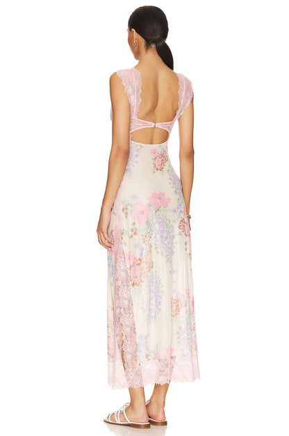 Women's Wedding Guest Floral V Neck Maxi Slip Dress