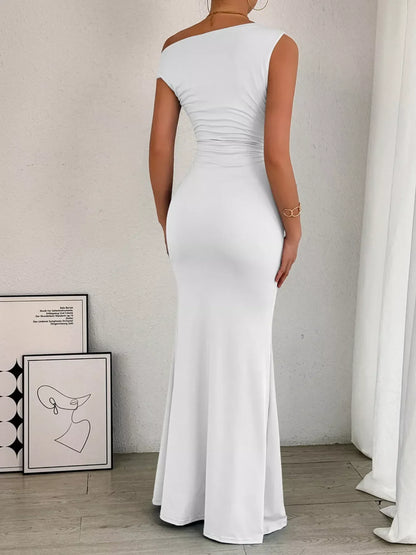 Women's Cocktail One Shoulder Ruched Bodycon Maxi Dress