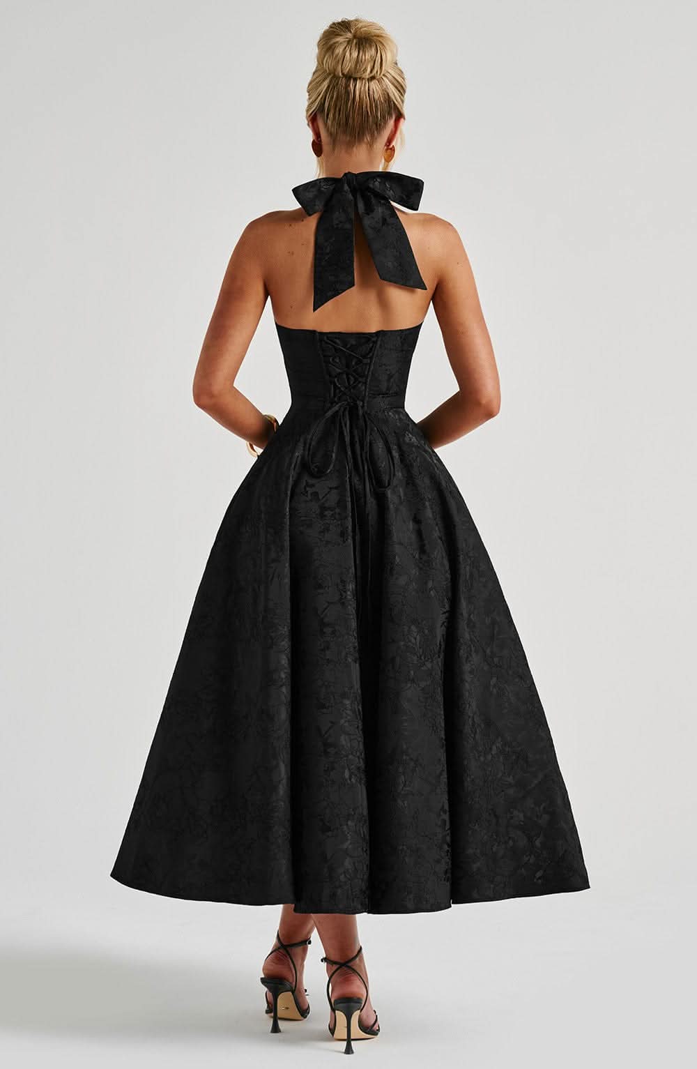 Women's Wedding Guest Floral Halter Midi Dress