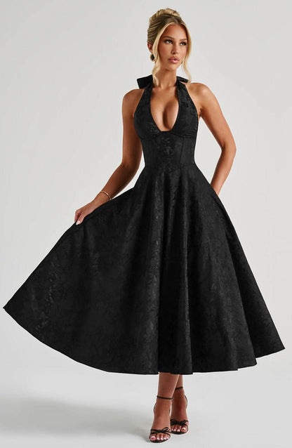 Women's Wedding Guest Floral Halter Midi Dress