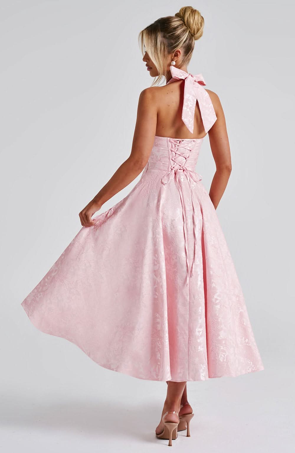Women's Wedding Guest Floral Halter Midi Dress