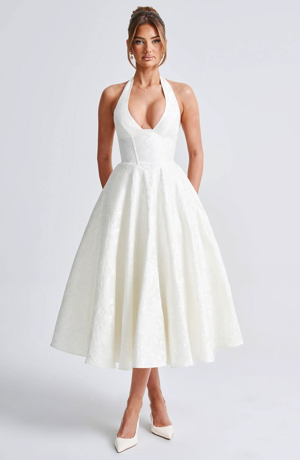 Women's Wedding Guest Floral Halter Midi Dress