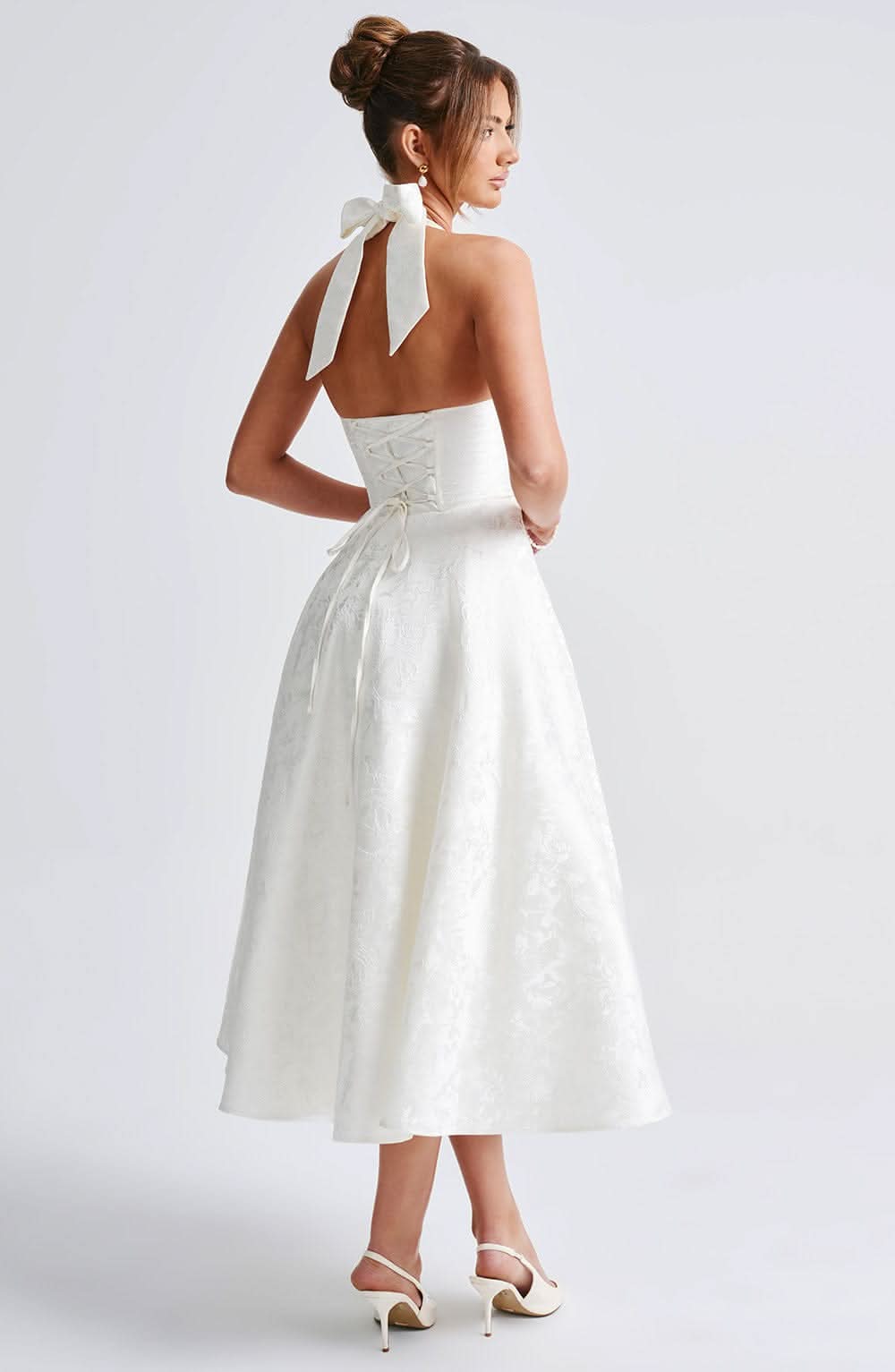 Women's Wedding Guest Floral Halter Midi Dress