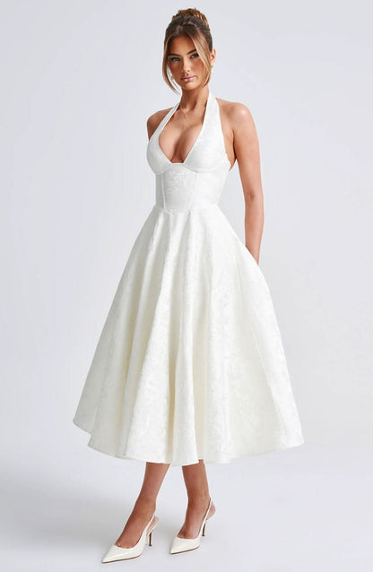 Women's Wedding Guest Floral Halter Midi Dress