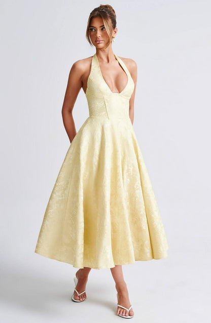 Women's Wedding Guest Floral Halter Midi Dress