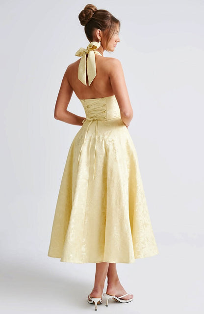 Women's Wedding Guest Floral Halter Midi Dress