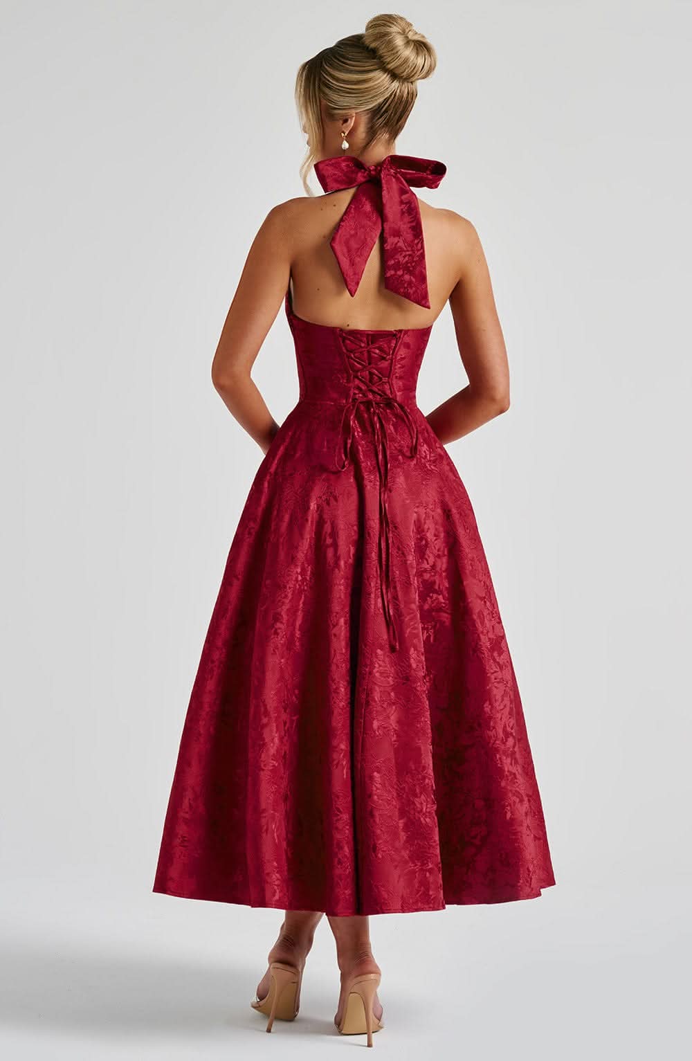 Women's Wedding Guest Floral Halter Midi Dress