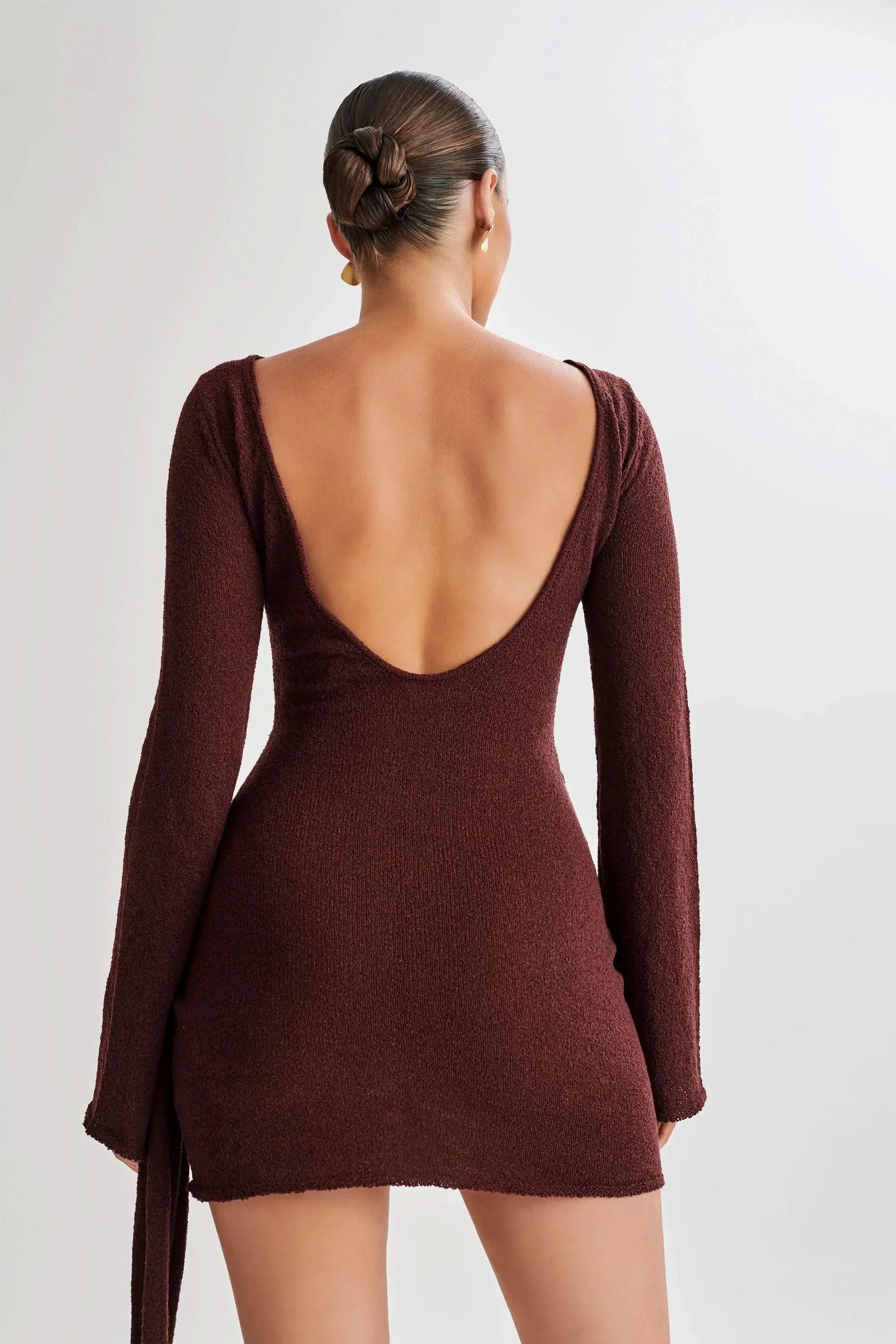 Women's Cocktail Boat Neck Long Sleeve Mini Dress