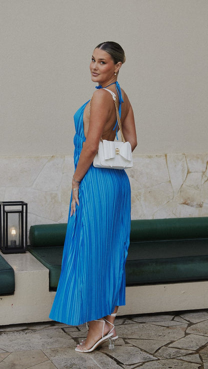 Women's Wedding Guest Halter Maxi Dress with Open Back