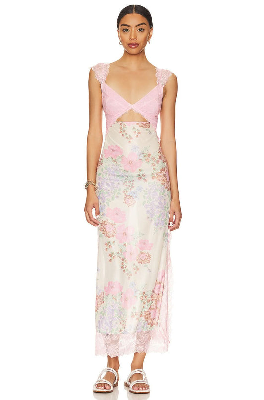 Women's Wedding Guest Floral V Neck Maxi Slip Dress