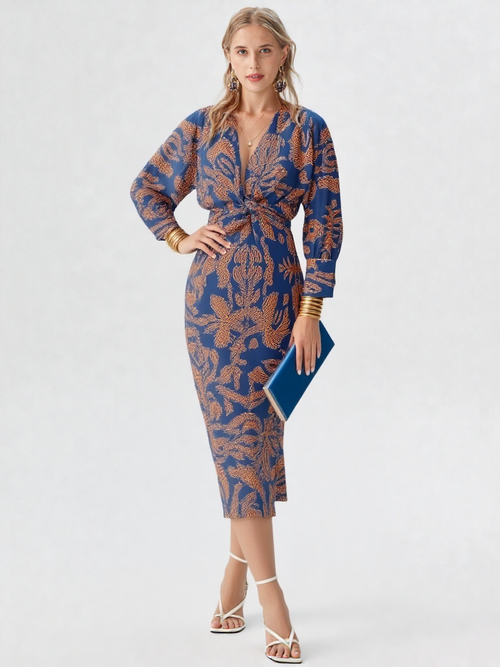 Elegancka Sukienka Midi z Wzorem