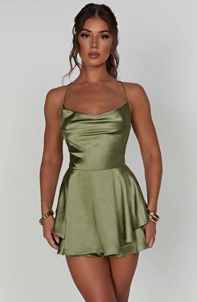 Women's Cocktail Cowl Neck Satin Mini Playsuit
