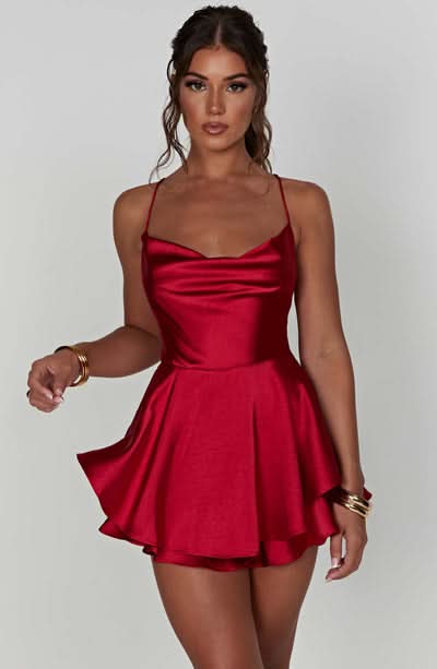 Women's Cocktail Cowl Neck Satin Mini Playsuit
