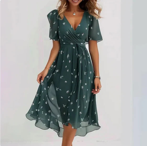 Women's Wedding Guest Floral V Neck Midi Dress