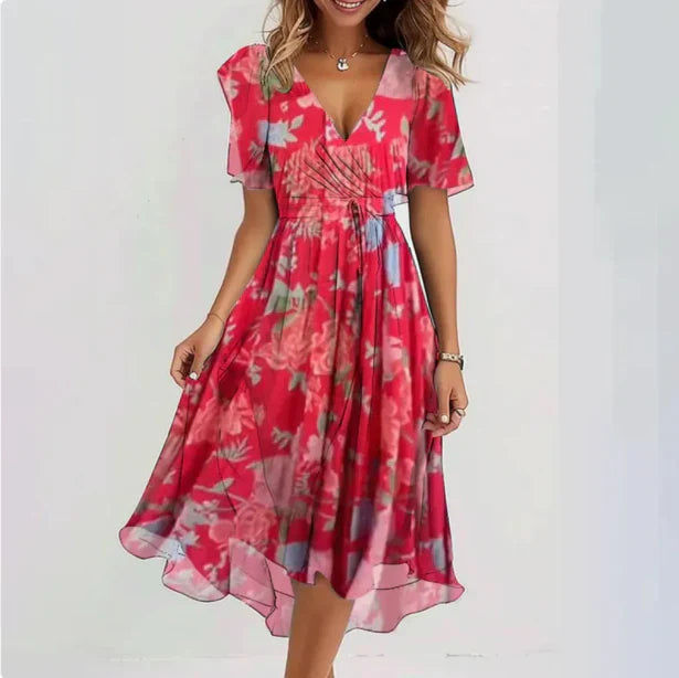 Women's Wedding Guest Floral V Neck Midi Dress