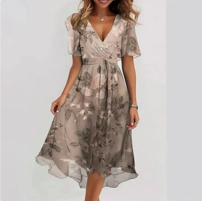 Women's Wedding Guest Floral V Neck Midi Dress