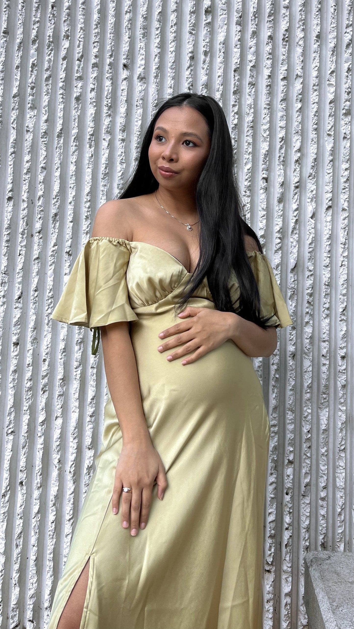 Women's Wedding Guest Off Shoulder Midi Dress With Slit