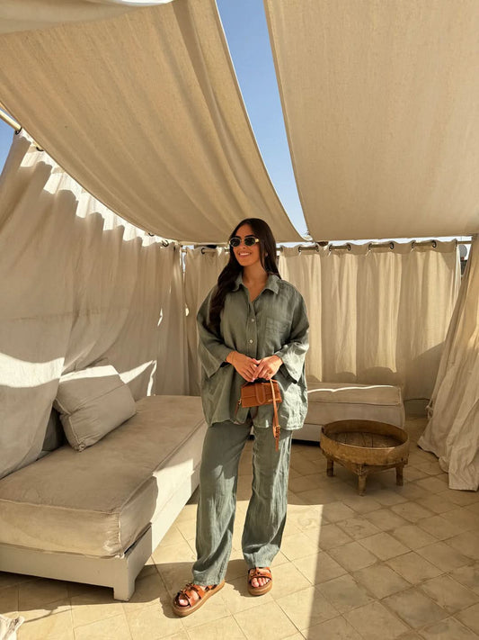 Women's Summer Oversized Button Down Shirt and Pants Set
