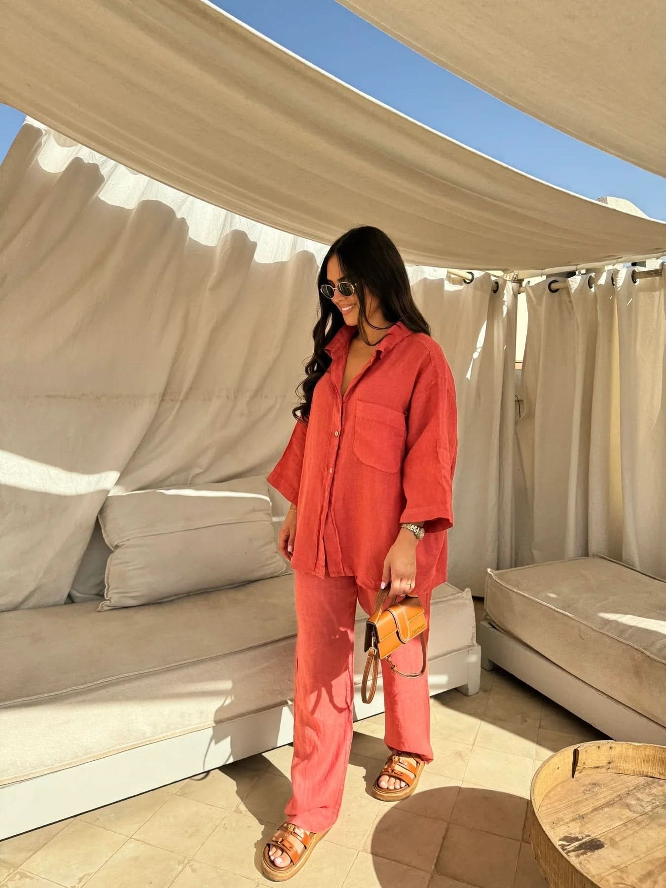 Women's Summer Oversized Button Down Shirt and Pants Set