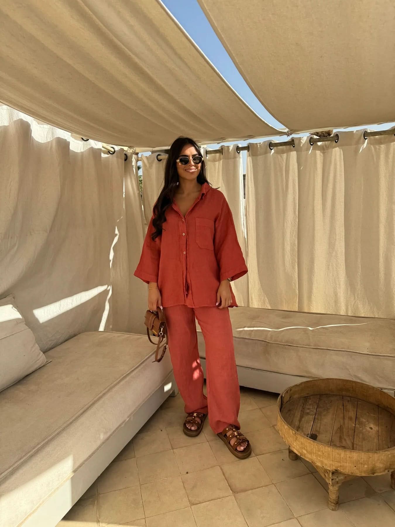 Women's Summer Oversized Button Down Shirt and Pants Set