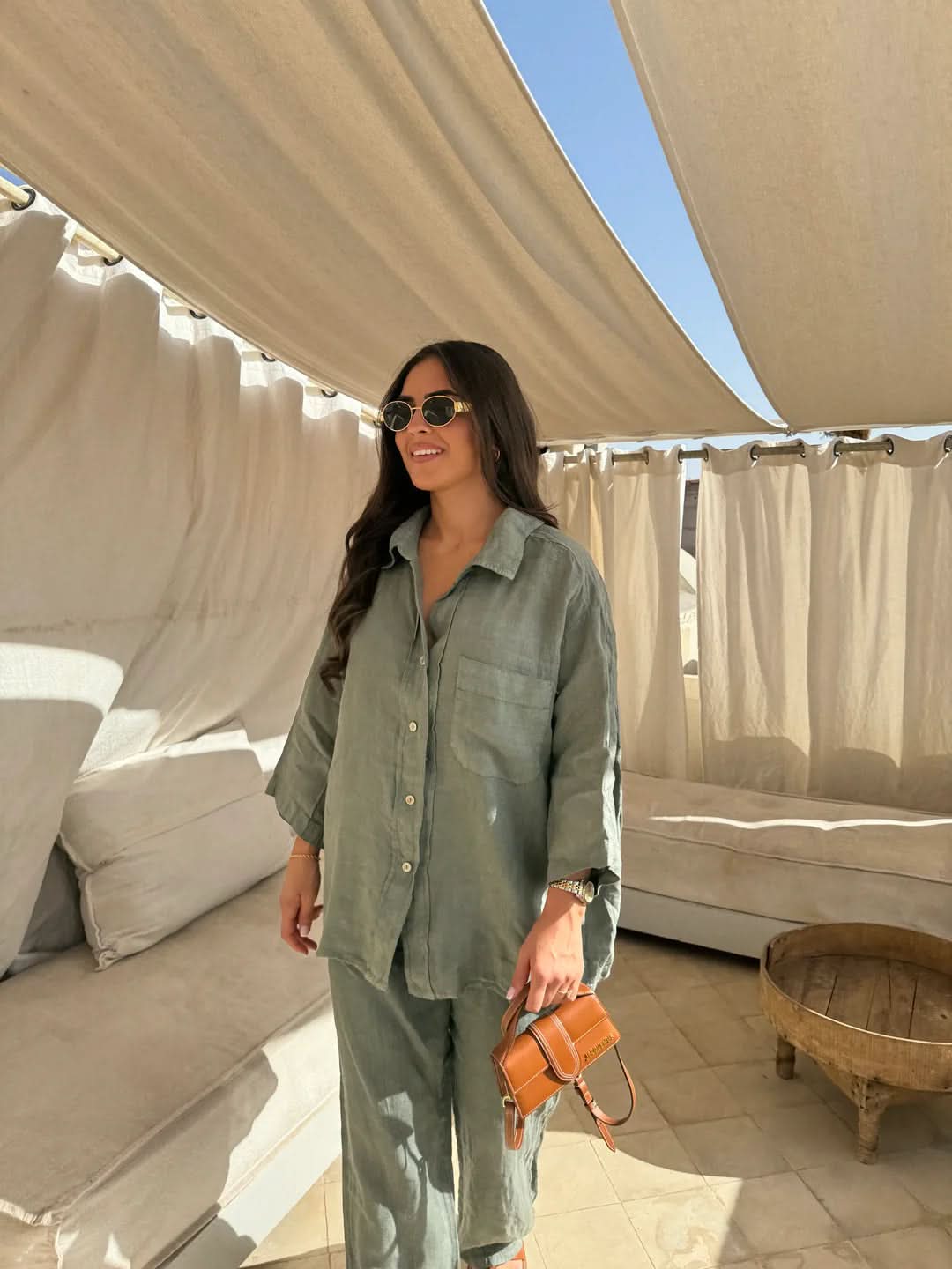 Women's Summer Oversized Button Down Shirt and Pants Set