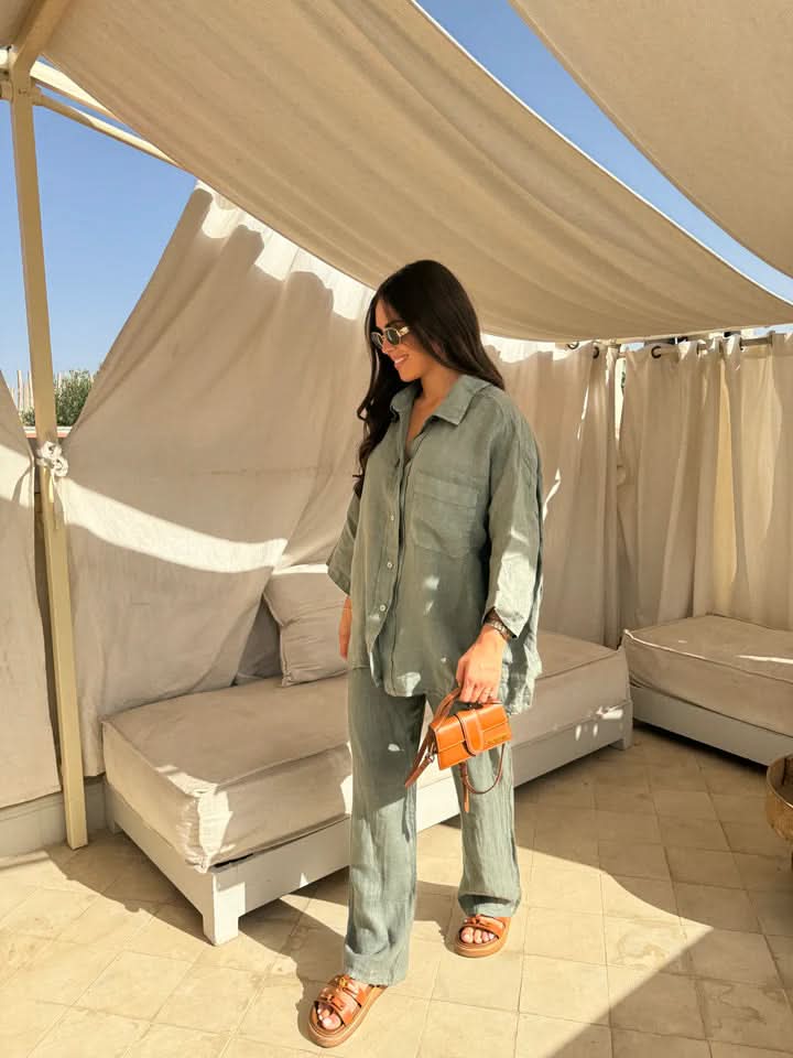 Women's Summer Oversized Button Down Shirt and Pants Set