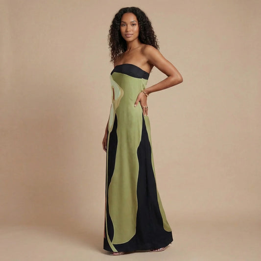 Women's Wedding Guest Strapless Abstract Maxi Dress