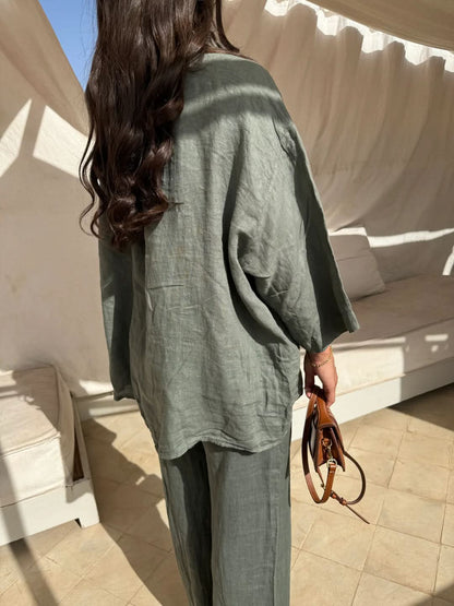 Women's Summer Oversized Button Down Shirt and Pants Set