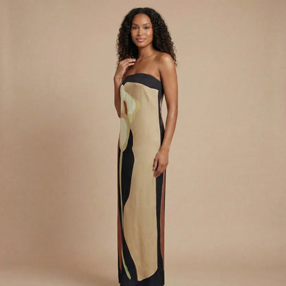 Women's Wedding Guest Strapless Abstract Maxi Dress