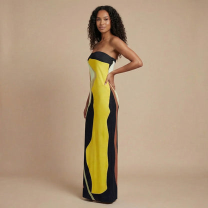 Women's Wedding Guest Strapless Abstract Maxi Dress