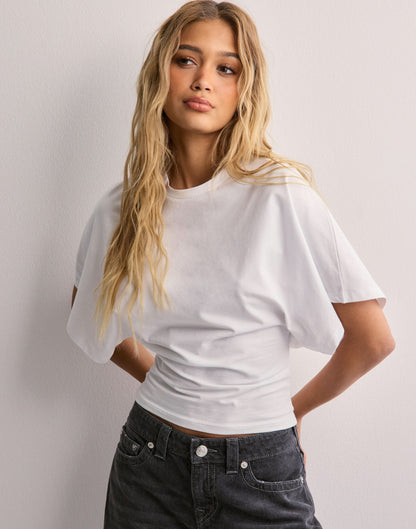 Women's Casual Wide Sleeve Cropped Crew Neck Tee