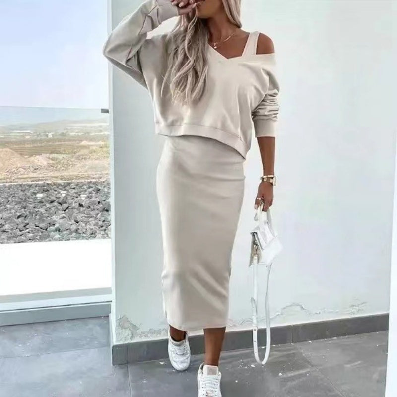 Miękka Elegancka Sukienka Midi Off-Shoulder