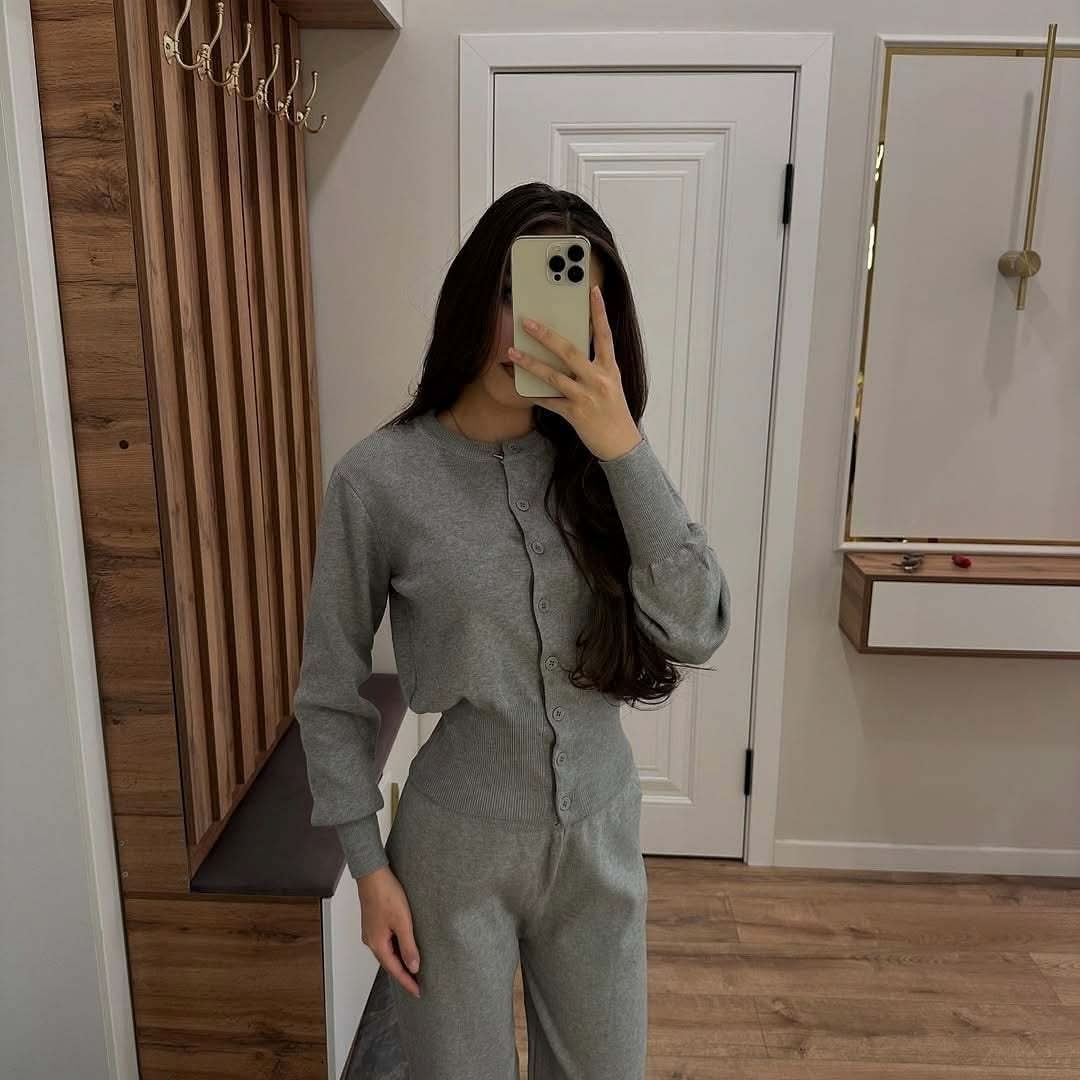 Women's Ribbed Knit Lounge Set Long Sleeve Top and Pants