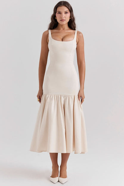 Women's Cocktail Dropped Waist Midi Dress Square Neck