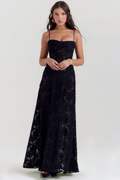Women's Wedding Guest Floral Lace Maxi Dress
