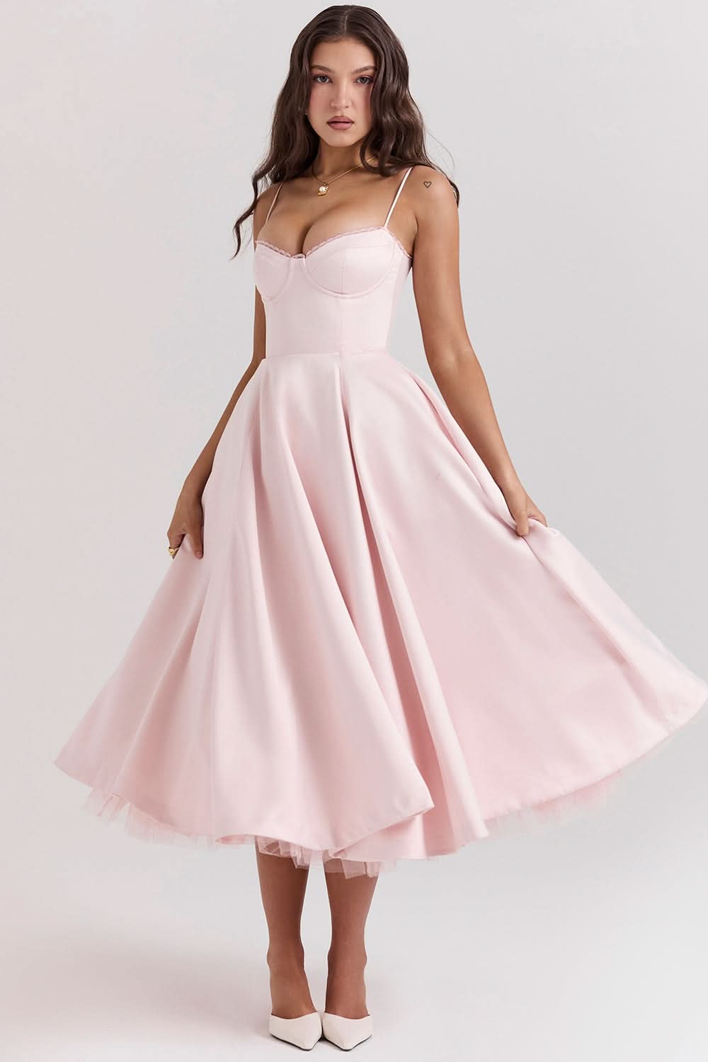 Women's Wedding Guest Sweetheart Midi Fit and Flare Dress