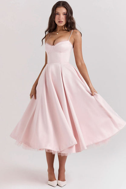 Women's Wedding Guest Sweetheart Midi Fit and Flare Dress