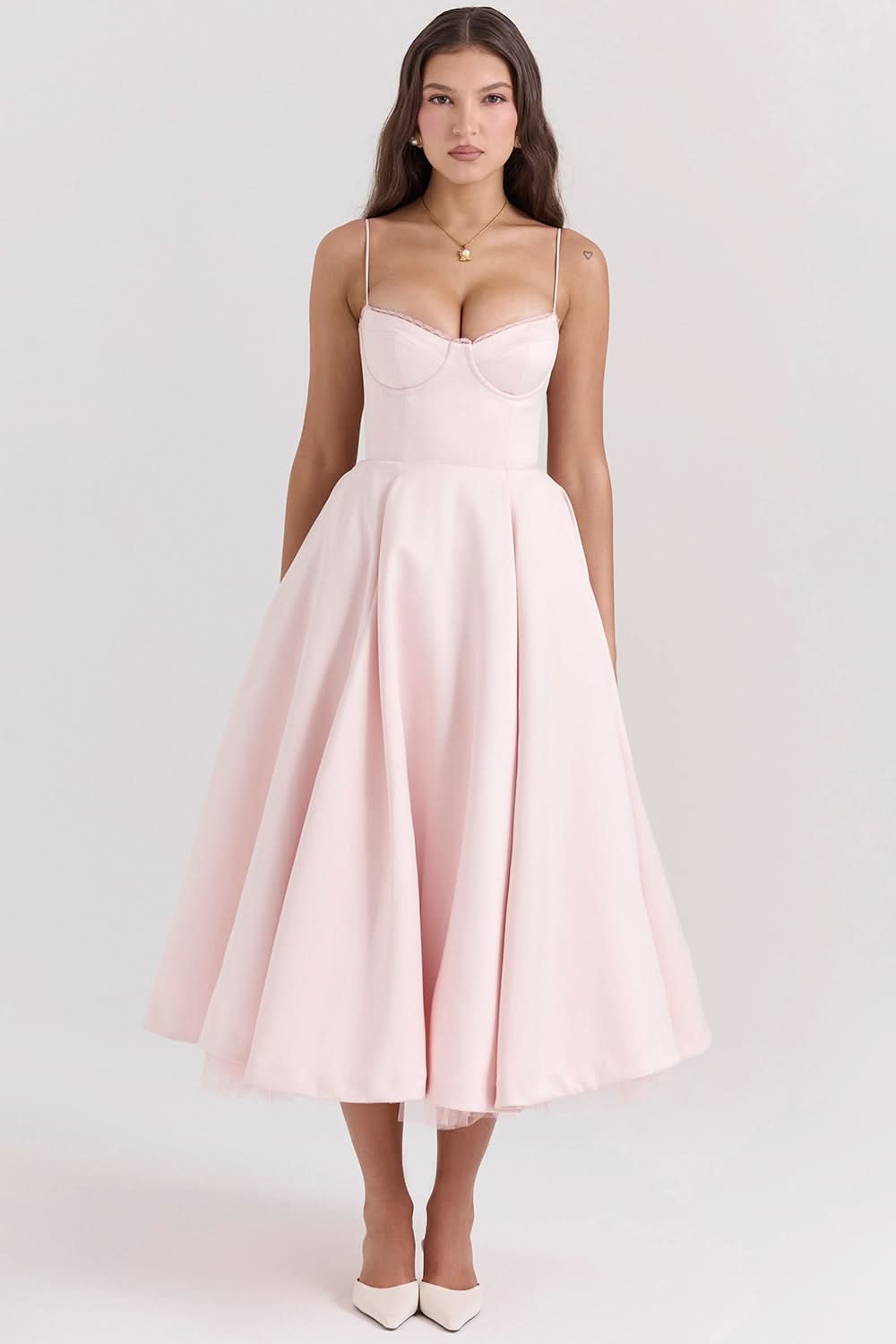 Women's Wedding Guest Sweetheart Midi Fit and Flare Dress