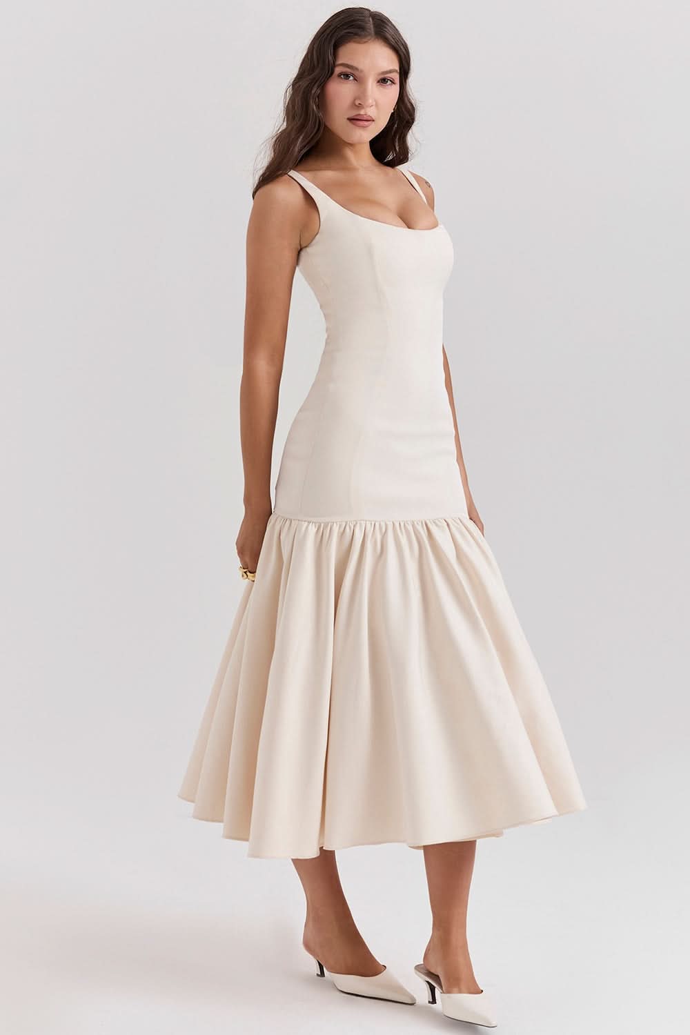Women's Cocktail Dropped Waist Midi Dress Square Neck