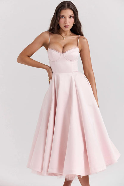 Women's Wedding Guest Sweetheart Midi Fit and Flare Dress