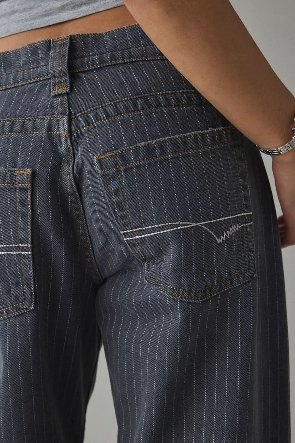 Women's High Waisted Striped Wide Leg Jeans
