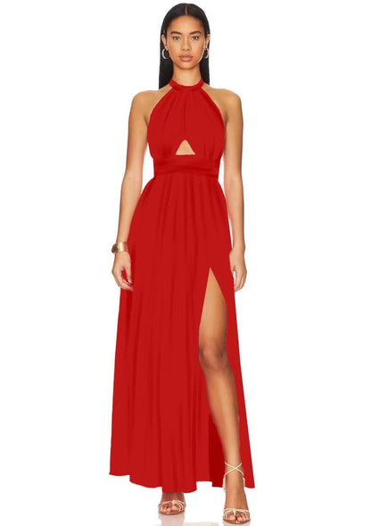 Women's Wedding Guest Halter Cut Out Maxi Dress
