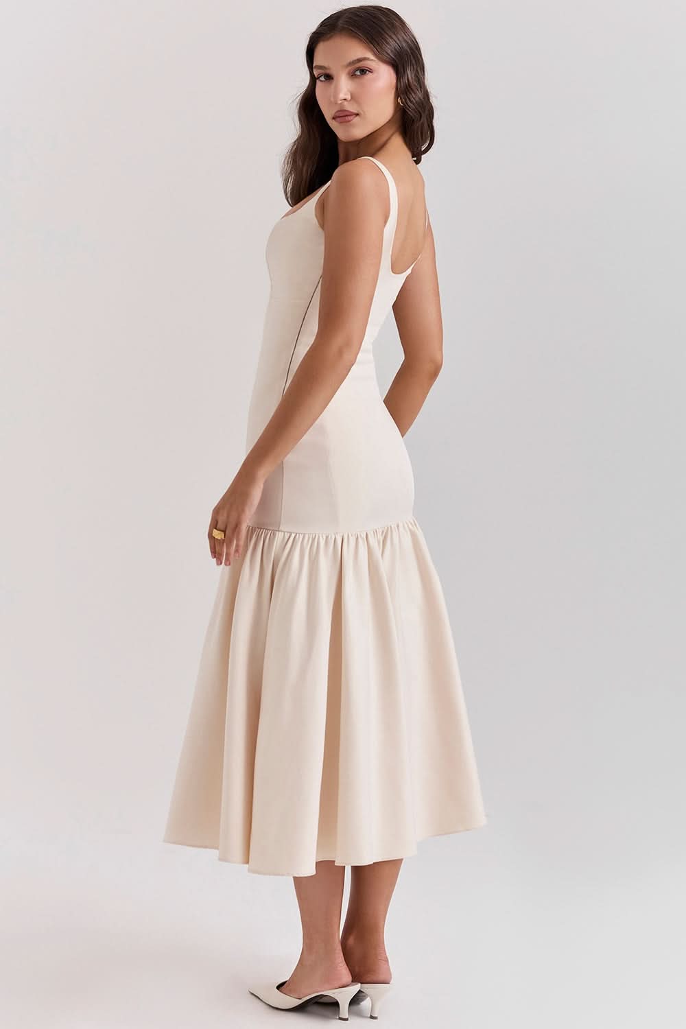 Women's Cocktail Dropped Waist Midi Dress Square Neck