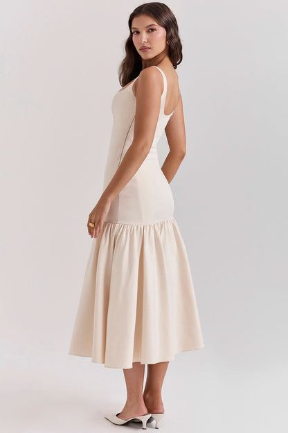 Women's Cocktail Dropped Waist Midi Dress Square Neck